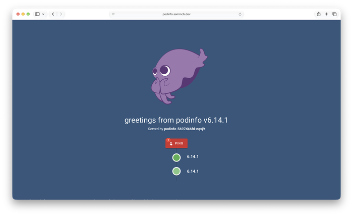 The podinfo site working with a domain and HTTPS